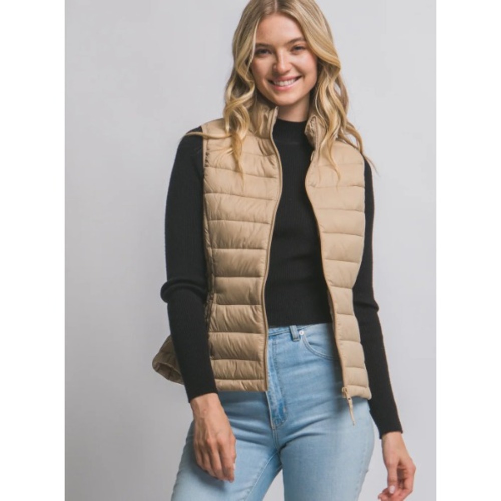 NEW Love Tree Quilted Puffer Vest Women S Beige Ultra Lite Packable